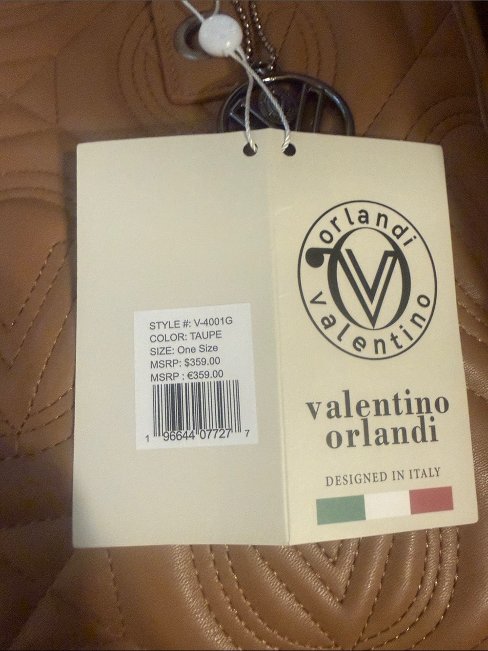 Valentino Orlandi Beige Quilted Tote Bag with Logo Charm and Logo Pouch - Picture 2 of 13